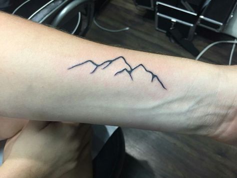 Mountain tattoo by Gastown tattoo parlour in Vancouver, BC. #mountains #nature Bc Mountains, Ankle Band Tattoo, Vancouver Tattoo, Mountain Tattoo, Waves Tattoo, Band Tattoo, Tattoo Parlors, Tattoo Ink, Vancouver Bc