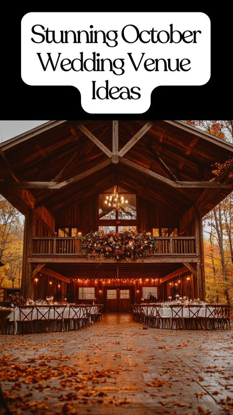 Rustic barn wedding venue surrounded by colorful autumn foliage, capturing the cozy and warm atmosphere of October. Salem Wedding Venues, Wedding Venue Ideas, Fall Wedding Venues, Georgia Wedding Venues, Elegant Wedding Venues, Celebrate Love, Cozy Autumn, Venue Ideas, Fall Outdoor