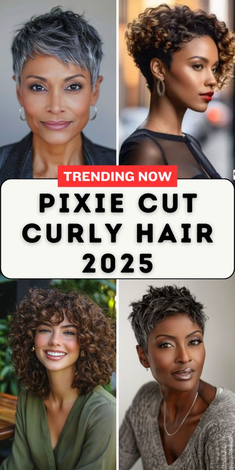 21 Stunning Pixie Cut Curly Hair Ideas for 2025 That Will Inspire Your Next Look Short Curly Grey Haircuts, Pixie Perms For Women, Short Curly Hair Styles For Older Women, Short Grey Curly Hair Natural Curls, Pixies For Curly Hair, Short Curly Hair For Older Women, Pixie Cut On Curly Hair, Short Haircuts For Naturally Curly Hair, Curlie Pixie