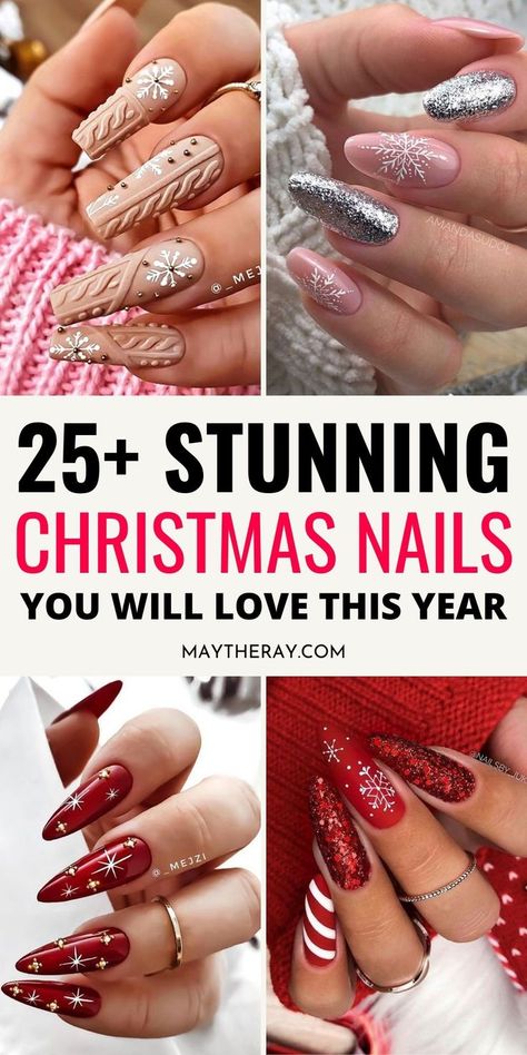 Christmas is right around the corner and a fresh set of nails is the best way to celebrate the new season! Check out these stunning christmas nail ideas! Nail Sets Ideas, Christmas Nail Sets, Best Christmas Nails, Chevron Nail Designs, Christmas Nail Ideas, Modern Nail Art, Festive Manicure, Acrylic Nail Polish, December Nails