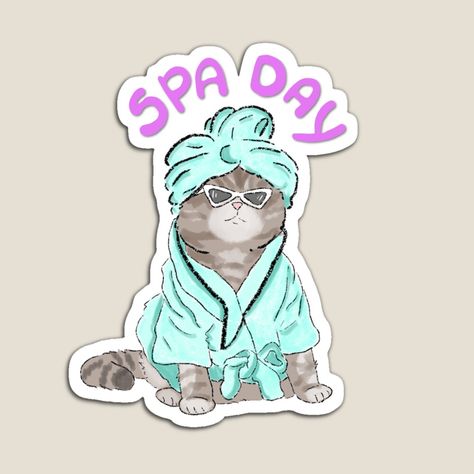 Get my art printed on awesome products. Support me at Redbubble #RBandME: https://www.redbubble.com/i/magnet/Cat-Spa-day-by-ArtMarinho/159776405.TBCTK?asc=u Spa Day Stickers, Cat Skincare, Spa Stickers, Magnet Illustration, Spa Girl, Cat Vector, Buy A Cat, Spa Day, Chinoiserie