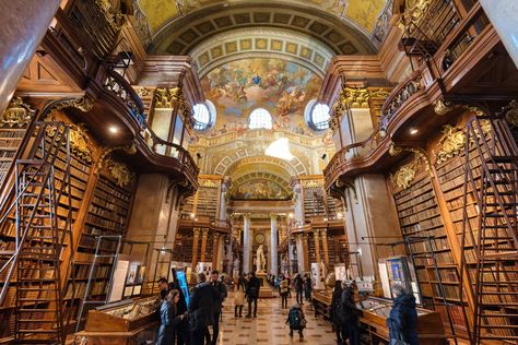 Austrian National Library | Historic Hotels of Europe Baroque Library, Austrian National Library, Hofburg Palace, Beautiful Library, Marble Columns, National Library, Grand Designs, Grand Staircase, Vienna Austria