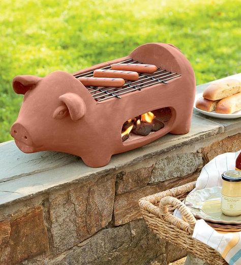 Terra Cotta Pig-Shaped Hibachi-Style Grill | Plow and Hearth Pig Kitchen, Vibeke Design, Outdoor Barbeque, Tanah Liat, This Little Piggy, Christmas Porch, Terra Cotta, Yule, Clay Art