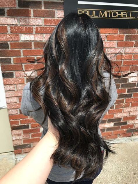 Natural Brown Highlights, Black Hair Types, Color For Black Hair, Black Hair Balayage, Jet Black Hair, Black Hair With Highlights, Human Hair Color, Ethnic Hairstyles, Long Dark Hair