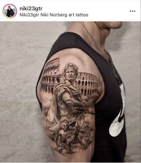 Julius Caesar Tattoo, Caesar Tattoo, Warrior Tattoo Sleeve, Roman Tattoo, Gladiator Tattoo, Spartan Tattoo, Men Tattoos Arm Sleeve, Mens Shoulder Tattoo, Mythology Tattoos