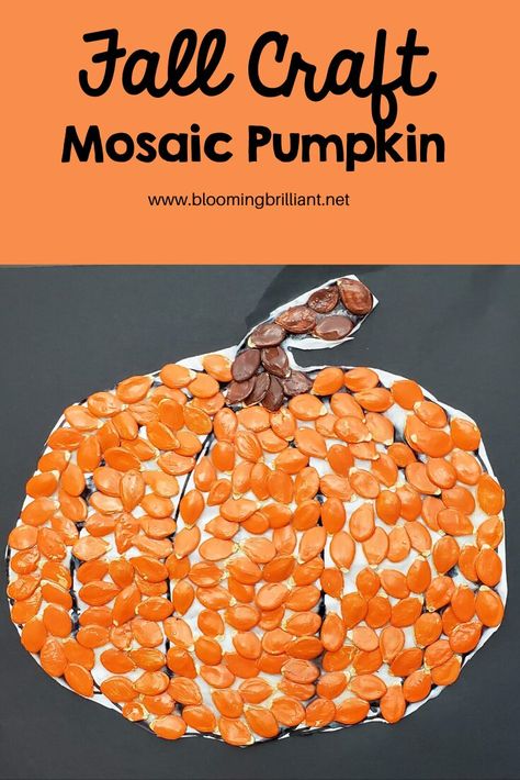 Crafts With Pumpkin Seeds, Pumpkin Seed Art, Pumpkin Crafts Kids, Pumpkin Seed Crafts, Mosaic Pumpkin, Pumpkin Lessons, Craft Kindergarten, Seed Craft, Fall Crafting