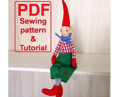 Gnome Patterns - Scandinavian gnome pattern pdf - Gnome sewing Pattern and Tutorial Elf Sewing Pattern, Gnome Sewing Pattern, Gnome Sewing, Cloth Doll Pattern, Diy Gnome, Fabric Doll Pattern, Gnome Pattern, Lovey Pattern, Rag Doll Pattern