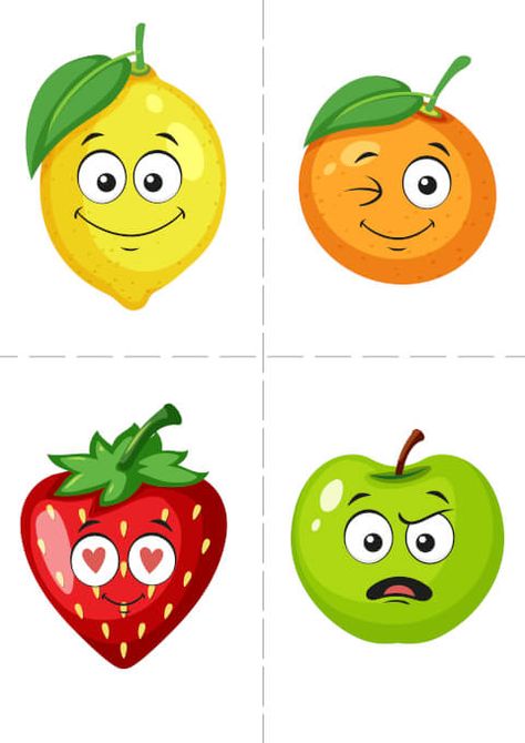 Printable Fruits, Emotions Flashcards, Funny Fruits, Emotions Cards, Baby Puzzles, Fruits For Kids, Funny Fruit, Flashcards For Kids, Different Emotions