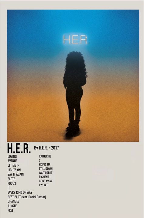 minimal polaroid album cover poster for h.e.r. by h.e.r. H.e.r. Poster, H E R Wallpaper, H E R Album Cover, H.e.r Singer Aesthetic, H E R Aesthetic, Celebs Aesthetic, Her Album Cover, Song Albums, Gabriella Wilson