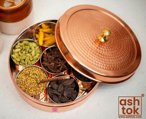 Kitchen Utensils | Copper Masala Box | Spice Box Dabba | Handcrafted | Storage Box | Ashtok Herb Basket, Indian Spice Box, Masala Dabba, Chistmas Gift, Copper Water Bottle, Spice Jar Set, Masala Spice, Camping Kitchen, Food Decor