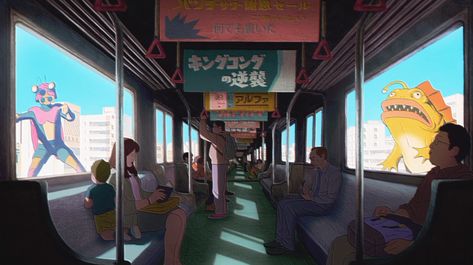 Train carriage inside lighting Train Animation, Perspective Illustration, Animated Teacher, Train Illustration, Train Drawing, Japanese Animated Movies, Pixel Art Tutorial, Psychological Thriller, Quirky Illustration