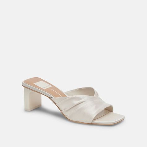 CARLAN HEELS OFF WHITE SILK – Dolce Vita White Low Heels Wedding, Wedding Rehearsal Shoes, Wedding Heels Low Heel, Fun Wedding Shoes Brides, Pop Of Color Wedding Shoes, White Silk Heels, Beach Wedding Heels, White Satin Shoes, Short Wedding Heels