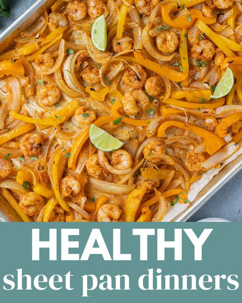 40 Best Healthy Sheet Pan Dinners | The Clean Eating Couple Df Dinner Recipes, Calorie Sheet, Df Dinner, Healthy Sheet Pan Dinners, Pan Dinner Recipes, Balsamic Chicken Pasta, The Clean Eating Couple, Healthy Sheet Pan, Veggie Fajitas