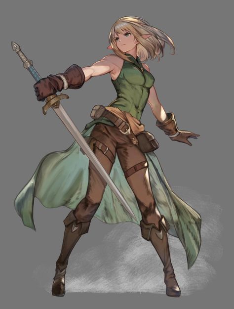 Elf Paladin Female, Therion Octopath Traveler, Elf Dnd Female, High Elf Dnd, Knight Pose, Female Adventurer, Elf Drawing, Elf Woman, Archer Characters