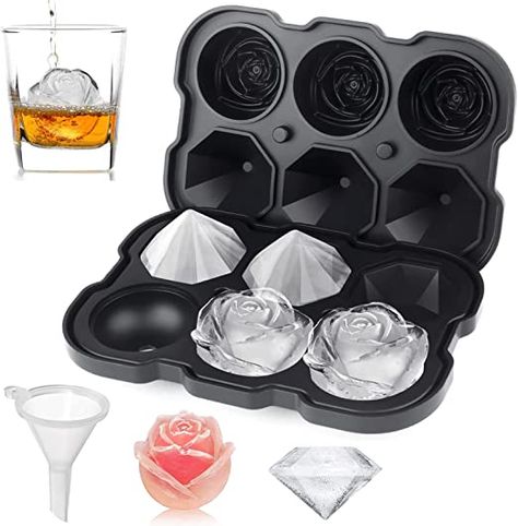 Ice Cube Tray, Mikiwon 2 inch Rose Ice Cube Trays With Covers, 3 Cavity Silicone Rose Ice Tray & 3 Diamond Ice Ball Maker, Easy Release Large Ice Cube Form for Chilled Cocktails, Whiskey Juice Round Ice Cubes, Ice Cube Tray Molds, Silicone Ice Trays, Homemade Juice, Ice Pop Molds, Ice Ball Maker, Round Ice, Ice Trays, Silicone Ice Cube Tray