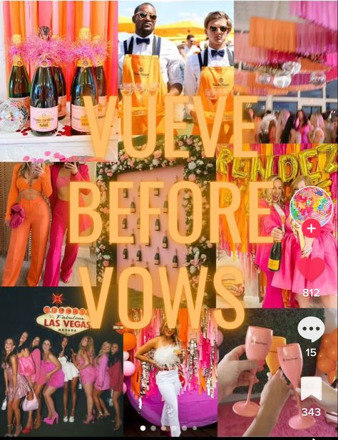 Brunch Bachelorette Party Ideas, Bachelorette Party Themes Winery, Veuve Before Vows Bachelorette Outfits, Vueve Bachelorette Theme, Vueve Champagne Party Decor, Vueve Champagne Bachelorette, Sunset Bachelorette Theme, Bachelorette Theme Nights, Veuve Before Vows Bachelorette