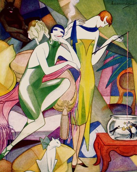 mondfaenger: “ “ Catching goldfish, 1925 Art by Jeanne Mammen ” ” Jeanne Mammen, Art Deco Illustrations, Weimar Republic, Art Deco Illustration, Deco Fashion, Deco Poster, Art Deco Posters, 1920s Art, 1920s Art Deco