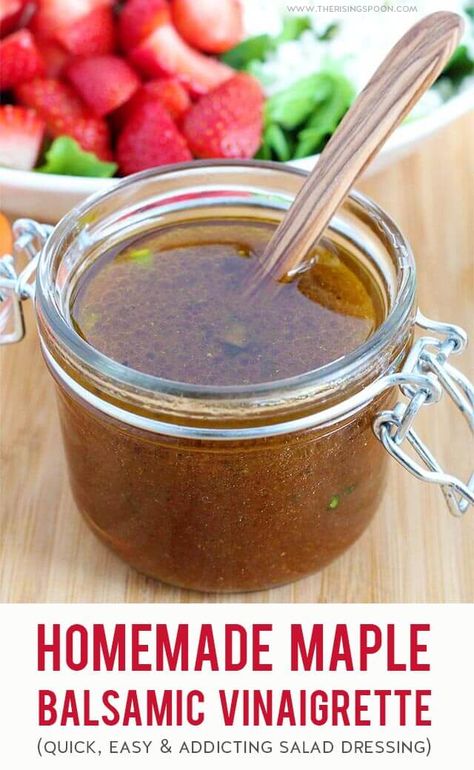 A sweet & tangy balsamic vinaigrette you can fix in minutes using simple pantry ingredients like olive oil, aged balsamic vinegar, spicy brown mustard, and maple syrup. Use this versatile vinaigrette as a quick & easy salad dressing, dip or marinade. Once you go homemade, you'll never want to use the bottled store brands again! (gluten-free, grain-free, paleo & vegan) #balsamic #vinaigrette #saladrecipes #saladdressing #homemaderecipes Quick Easy Salad, Maple Balsamic, Balsamic Vinaigrette Dressing, Easy Salad Dressing, Spicy Brown Mustard, Salad Dressing Recipes Homemade, Easy Salad, Homemade Salads, Brown Mustard