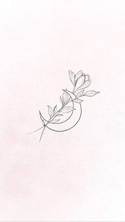 katalog Luna Moon Tattoo, Flower Moon Tattoo Designs, Flower And Moon Tattoo, Flower Minimalist Tattoo, Mini Flower Tattoos, Flower Moon Tattoo, Moon And Flower Tattoo, Fineline Tattoo Minimalist, Moon Flower Tattoo