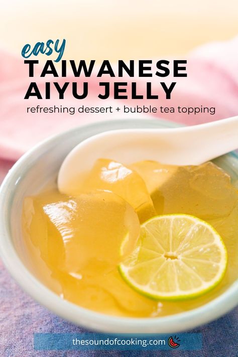 This easy aiyu jelly is an unforgettable Taiwanese dessert that’s light, refreshing, and perfect on a hot summer day. Traditionally sold in food stalls and night markets in Taiwan, this naturally made jello-like dessert can be enjoyed in multiple ways. Serve it with ice and lemon honey water or as a topping in a bubble tea drink! I'll walk you through all the steps (with photos) so that you can make aiyu just like the ones in Taiwan. Honey Jelly Recipe, Lemon Honey Water, Asian Jelly Desserts, Lemon Jelly Recipe, Aiyu Jelly, Taiwanese Dessert, Taiwan Dessert, Taiwan Bubble Tea, Honey Jelly