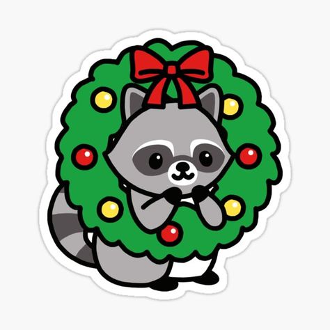 "Holiday Raccoon" Sticker by littlemandyart | Redbubble Raccoon Sticker, Xmas Drawing, Messy Crafts, Christmas Rock, Hello Kitty Cartoon, Diy Crafts Paper Flowers, Sticker Cute, Animal Stickers, Christmas Illustration