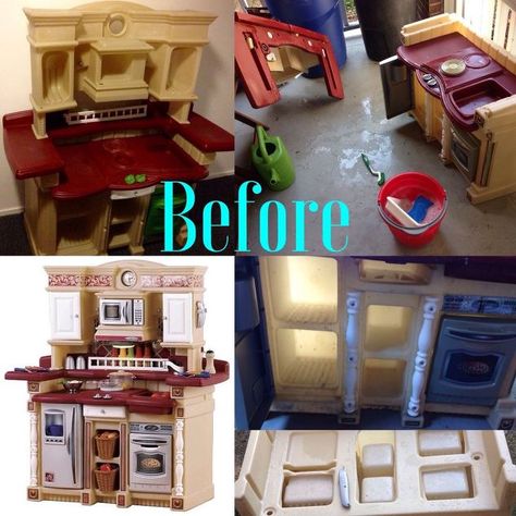 Girls Play Kitchen, Play Kitchen Makeover, Painting Kids Furniture, Furniture Repurposing, Diy Kids Furniture, Kitchens Ideas, Play Kitchens, Kids Play Kitchen, Diy Play Kitchen