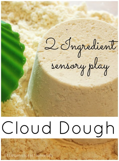 Flour And Oil Dough Sensory Play, Sensory Activities With Flour, Clouds Sensory Bin, Cloud Dough Sensory Bin, Cookie Dough Sensory Bin, Best Cloud Dough Recipe, Flour Sensory Bin, Cloud Sensory Bin, Simple Sensory Play