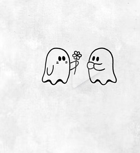 Cute Mini Ghost Drawing, Cute Ghost Doodle Art, Cute Soul Drawing, Ghost Love Drawing, Ghost Lovers Drawing, Cute Drawings For Wall Decor, Cute Drawings Simple Flowers, Ghost Drawing Cute Easy, Cute Boyfriend Doodles