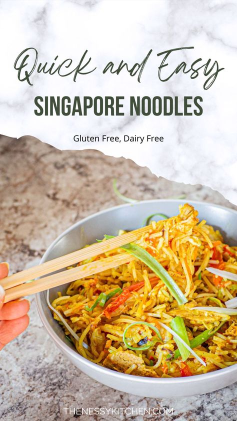 This simplified Singapore noodles recipe is packed with flavor and comes together quickly in just one pan. Made without Shaoxing wine, the Singapore noodle sauce uses easy to find ingredients to replicate the essence of this very popular dish. Easy Singapore Noodles Recipe, Noodle Sauce Recipe, Singapore Noodle, Singapore Rice, Singapore Rice Noodles, Singapore Noodles Recipe, Chinese Roast Pork, Noodle Sauce, Fried Noodles Recipe