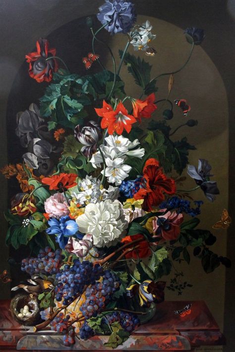 Lot 1315 - Leopold Zinnogger (Austrian, 1811-1872) Still life of flowers, fruit, butterflies and birds nest Still Life With Flowers, Painting Studio, Oil Painting Reproductions, Old Paintings, Painting Reproductions, Bunch Of Flowers, Dream Art, Landscape Canvas, Art Oil