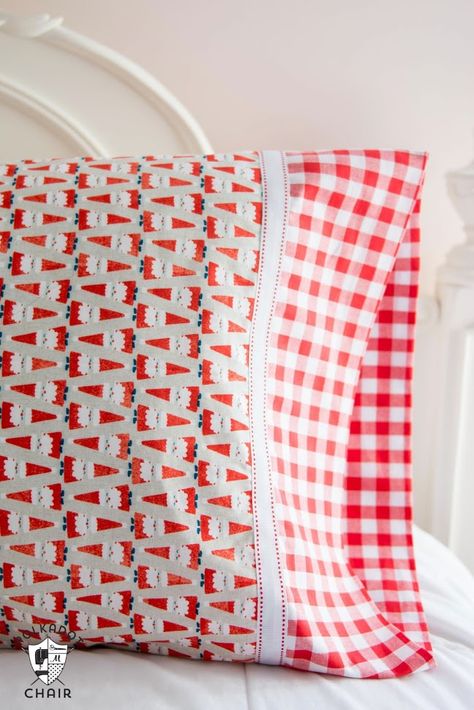 Learn a quick and easy way to sew a pillowcase on polkadotchair.com Sew A Pillowcase, Sewing Pillow Cases, Pillow Cases Tutorials, Holiday Hand Towels, Pillow Cases Diy, Polka Dot Chair, Pillow Tutorial, Pillowcase Pattern, Christmas Pillowcases