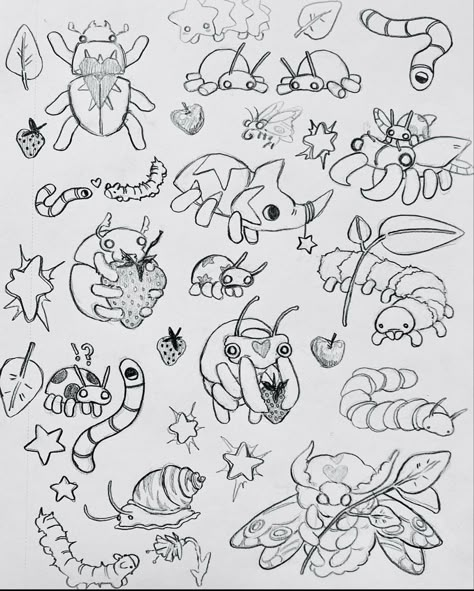 Skrunkly Drawing, Lilac Drawing, Bug Core, Ephemeral Tattoo, Bugs Drawing, Bug Art, Cute Doodles Drawings, Cute Doodle Art, Arte Sketchbook