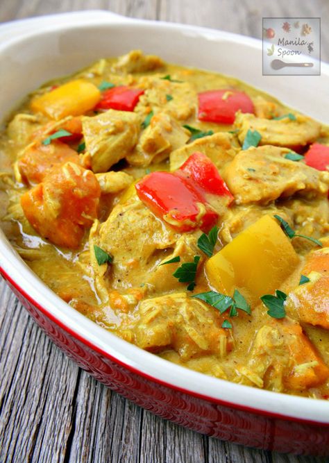 Chicken Filipino Recipe, Filipino Chicken Curry, Coconut Chicken Curry, Filipino Recipe, Coconut Chicken, Coconut Curry Chicken, Pinoy Food, Curry Chicken Recipes, Curry Recipe