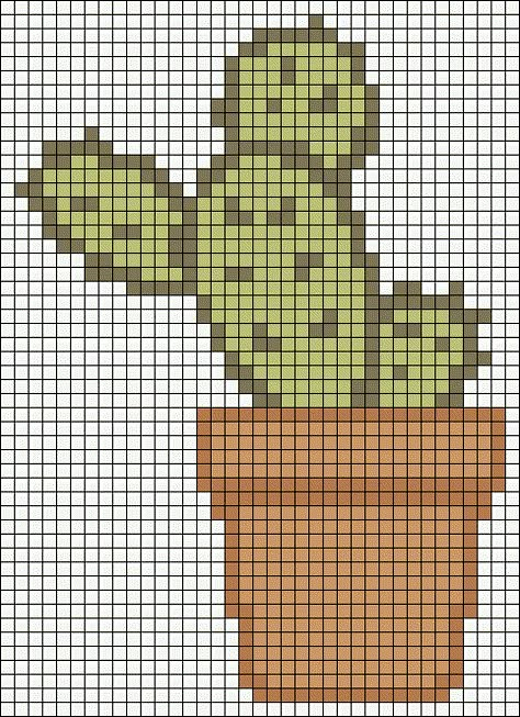 Cactus Pixel Art, Plant Pixel Art, Cactus Aesthetic, Plant Cross Stitch, Wall Hanging Plant, Cactus Cross Stitch, Cross Stitch Sampler Patterns, Graph Crochet, Easy Pixel Art