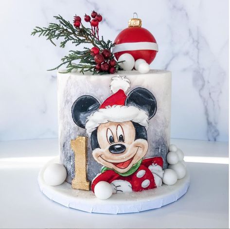 Disney Christmas Birthday, Christmas Birthday Cake, Γενέθλια Mickey Mouse, Santa Mickey, Mickey Mouse Birthday Cake, Christmas Themed Cake, Mickey Cakes, Disney Wedding Cake, Cookie Monster Birthday