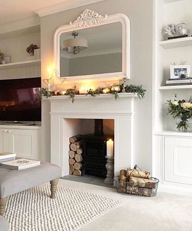 Alcove Ideas Living Room, Log Burner Living Room, Victorian Living Room, Cosy Living, Eucalyptus Garland, Cottage Living Rooms, Cosy Living Room, Cottage Kitchens, Living Room Shelves