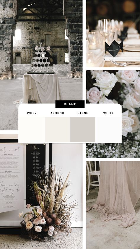 Monotone Wedding Colors, Wedding Color Palette Hex Codes, Modern Romantic Wedding Color Palettes, Grey Wedding Theme Colour Palettes, Neutral Colour Wedding Theme, White Wedding Colour Palettes, Modern Classic Wedding Color Palette, Neutral Wedding Colors With Black, Dove Grey Wedding Color Schemes