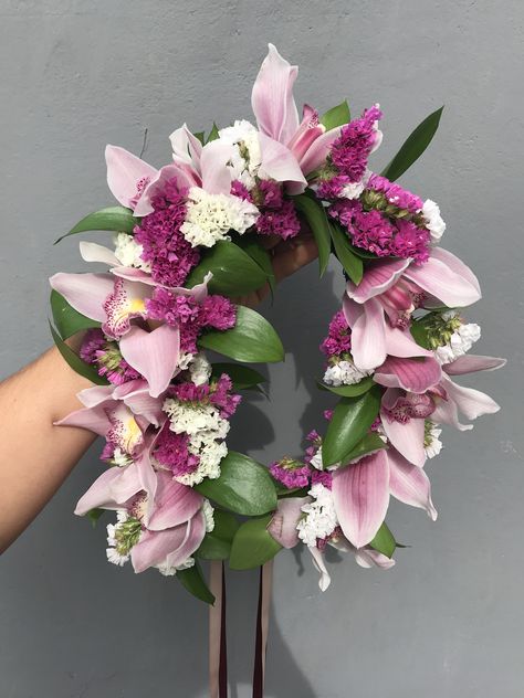 Island inspired graduation celebration flowers Graduation Flower Crown, Flower Crown Graduation, Orchid Flower Crown, Graduation 2025, Graduation Flowers, Tell A Story, Graduation Celebration, Vet Tech, Orchid Flower