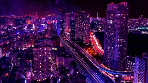 City Lights Wallpaper, Purple City, Tokyo Aesthetic, Tokyo Skyline, Cityscape Wallpaper, Filmy Vintage, Tokyo Night, Anime City, Free Backgrounds