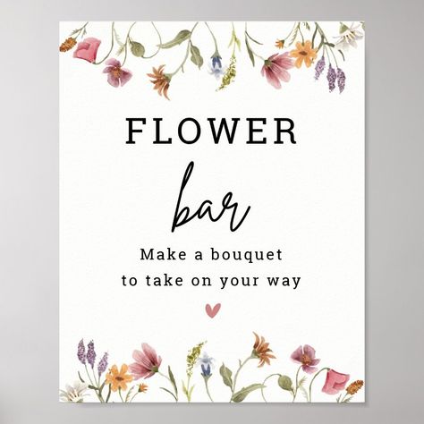 Wildflower Flower Bar Flower Station Sign  Zazzle Lilac Baby Shower, Flower Station, Pearl Bridal Shower, First Birthday Sign, Wildflower Baby Shower, Making A Bouquet, Flower Bar, Bright Florals, Floral Baby Shower Invitations