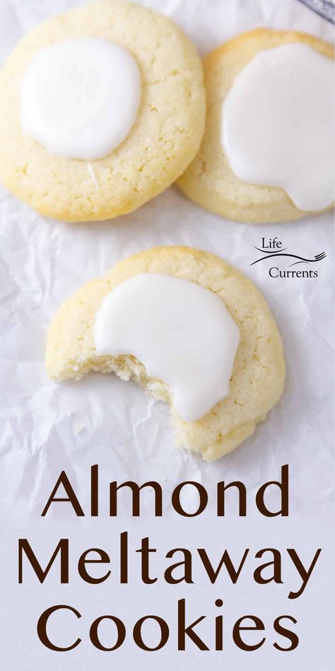 Light and buttery, these Almond Meltaways Cookies are a melt in your mouth shortbread type cookie with a sweet delicious almond glaze on top. Almond Meltaways, Meltaways Cookies, Almond Meltaway Cookies, Melt In Your Mouth Shortbread, Snowball Cookie, Almond Glaze, Meltaway Cookies, Amazing Cookie Recipes, Almond Shortbread Cookies