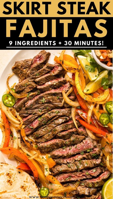 These sizzling SKIRT STEAK FAJITAS are easy to prepare and packed with juicy flavor! Featuring tender marinated beef steak with charred peppers and onion, this grilled steak fajita recipe will leave you feeling like you’re dinning at your favorite Tex-Mex restaurant! Best of all, you'll need just 9 simple ingredients and a total of 30 minutes to get this steak and veggie dinner on the table.
RECIPE TESTIMONIAL: "BEST Fajitas EVER!!!! love the flavors and the dressing from the veggies we used as sauce on the fajitas. love this.” – Dawn Beef Fajitas On The Grill, Strip Steak Fajitas Recipe, Flank Steak Fajita Recipes, Instapot Fajitas Steak, Beef Steak Fajitas, Roast Beef Fajitas, Grilled Skirt Steak Fajitas, Flank Steak Fajitas Skillet, Chicken Steak Fajitas Recipes