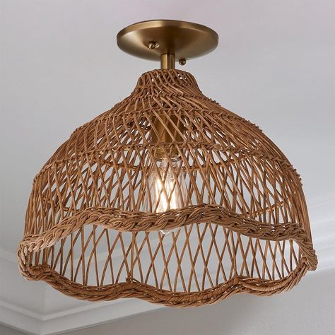 Young House Love Scallop Rattan Ceiling Light | Shades of Light Nautical Farmhouse, Rattan Ceiling Light, Kitchen Sink Lighting, Rattan Ceiling, Cottage Lighting, Artwork Lighting, Changing Table Dresser, Grand Millennial, Young House