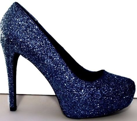 Sparkly Blue Dress, Blue Dress Shoes, High Heels For Prom, Navy Blue Heels, Glitter Pumps, Prom Heels, Chunky Heel Pumps, Glitter Heels, Studded Heels