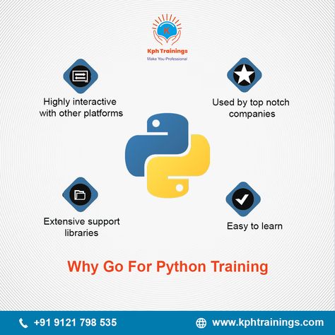 There are Several Compelling Justifications for Undertaking a Python Course. Python, as a Versatile Programming language, Offers a Range of Benefits Here are some reasons why you should consider Enrolling in a Python course: With its Widespread usage in Industries like Data Science, Machine learning, and Web Development Python Skills are in High Demand. Completing a Python course can Enhance your Employability and Broaden your Career Prospects. KPH Trainings is One of the Best Institute t Python Course, Programming Languages, Data Science, Machine Learning, Python, Web Development, Programming, Career, Motion