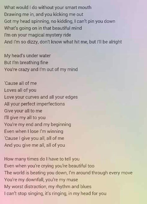 All Of Me Loves All Of You John Legend, John Legend Lyrics, Quotes Song Lyrics, John Mactavish, Christian Song Lyrics, Great Song Lyrics, Song Words, All Of Me, Bette Midler