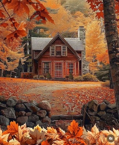 Aesthetic Fall Photos, Aesthetic Scenes, Autumn Cottagecore, Puzzle Ideas, Stunning Aesthetic, House Image, Little Cabin In The Woods, Fall Images, Golden Autumn