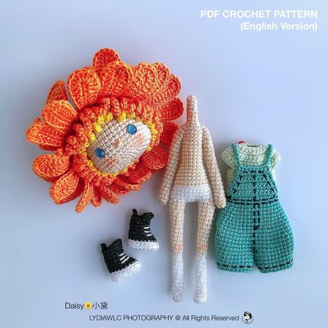 Crochet Flower Dolls, Crochet Flower Doll Free Pattern, Doll Hair Crochet, Fairy Flower Crochet, Crochet Doll Hair, Crochet One Piece Doll, Amigurumi Hair, Flower Doll Crochet, Crochet Parrot