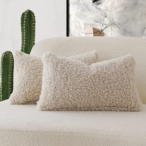 Amazon.com: Foindtower Set of 2 Curly Teddy Wool Faux Fur Pillow Covers Decorative Boucle Textured Lumbar Throw Pillow Accent Pillowcases Sheepskin Cushion Case for for Chair and Couch 12"x20" Neutral Cream : Home & Kitchen Sherpa Pillow, Bed Couch Living Room, Pillow Covers Decorative, Couch Living Room, Faux Fur Pillow, Fur Pillow, Bed Couch, Throw Pillow Inserts, Faux Fur Throw Pillow