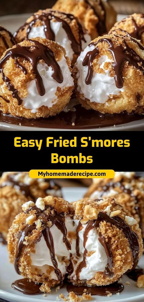 These fried s’mores bombs are a gooey, chocolatey, and crispy treat, perfect for satisfying your sweet tooth. A fun and indulgent dessert! Ingredients: 8 graham crackers, crushed 1 cup marshmallows 1 cup chocolate chips 1 can biscuit dough Make these easy fried s’mores bombs for a delicious dessert that combines all the best parts of s’mores Fried Dessert, Flavored Marshmallows, Bombe Recipe, Cheesecake Ice Cream, Canned Biscuits, Biscuit Dough, Sweet Treats Recipes, Treats Recipes, Butter Pie